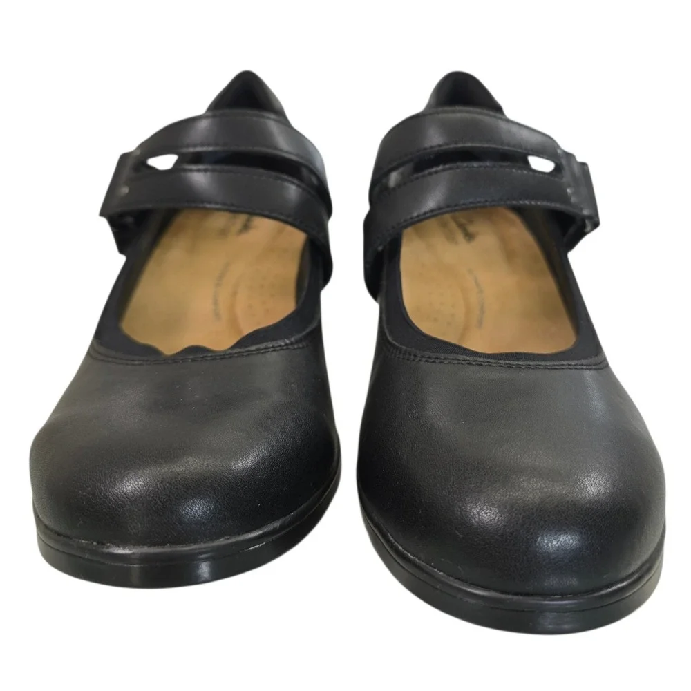 Clarks Collection Black Leather Mary Jane Block Heel Pumps Womens 9 261841294065